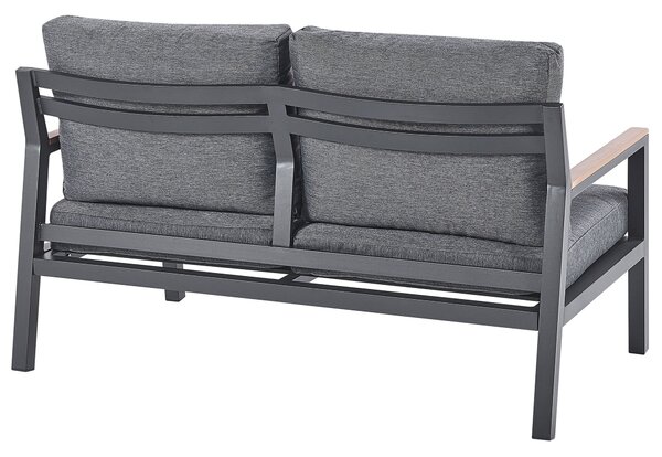 Záhradná sedacia súprava sivá čierna svetlé drevo hliník polyester pre 4 osoby pohovka 2 kreslá stolík moderný štýl záhrada exteriér