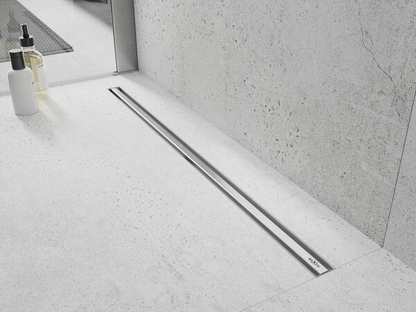 MEXEN Flat nerezový sprchový žľab s rotačným 360° sifónom 180 cm, vzor SLIM, nerezová, 1041180