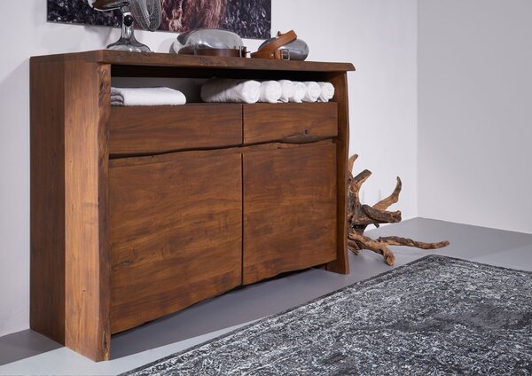 WOODLAND Komoda 131x96 cm, tmavohnedá, akácia