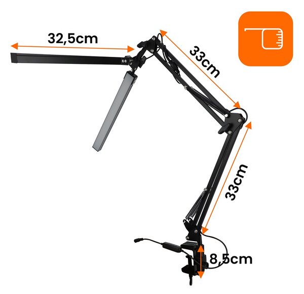 Smart LED LED stolná pracovná lampa CCT 2x10W 2x300Lm USB čierna farba