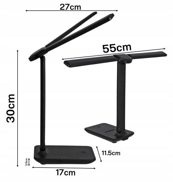 Smart LED LED stolná dotyková stmievateľná pracovná lampička 2x5W/2x200Lm/USB-C/čierna farba
