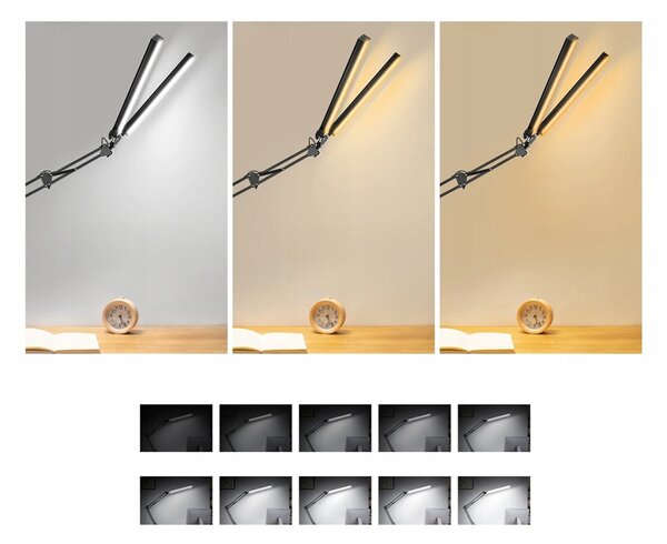 Smart LED LED stolná pracovná lampa CCT 2x10W 2x300Lm USB čierna farba