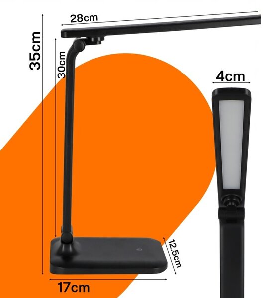 Smart LED LED stolná dotyková pracovná lampa 5W 200Lm USB-C čierna farba