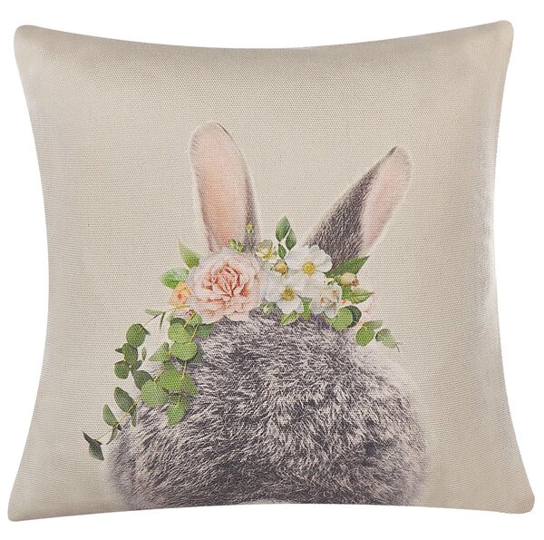 Sada 2 dekoratívnych vankúšov sivobéžová bavlna polyester 45 x 45 cm štvorcový tvar zvierací vzor motív zajaca moderný štýl doplnky