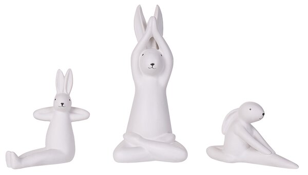 Sada 3 dekoratívnych figúrok bielych veľkonočné zajačiky keramika ručne vyrobené stolové dekorácie