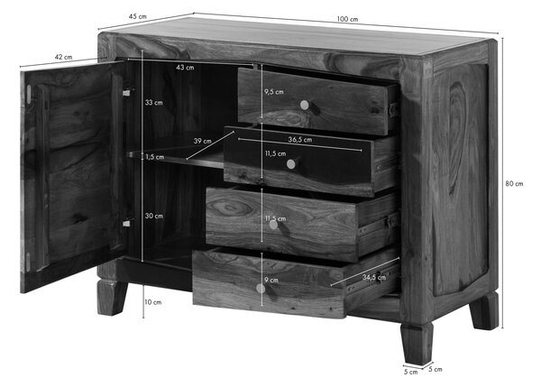 ANCONA Komoda Palisander 100x45x80 tmavo, hnedá, lakovaná