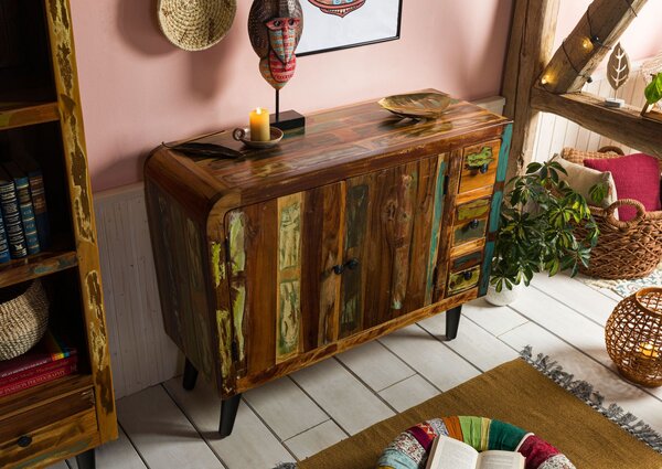 SIXTIES Komoda zo starého dreva, 110x40x86, viacfarebne lakovaná
