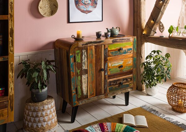 SIXTIES Komoda, regenerované drevo 90x40x86, viacfarebne, lakovaná