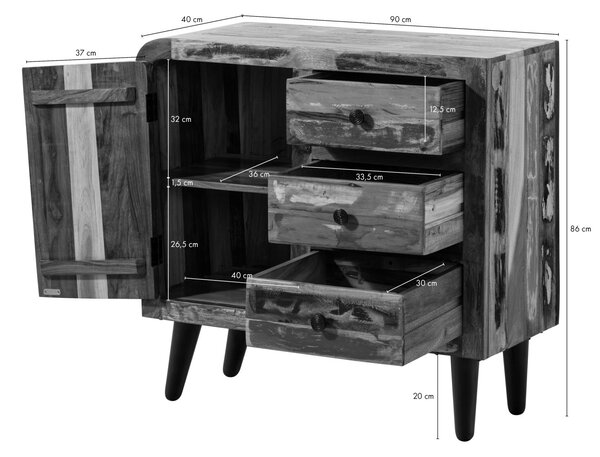 SIXTIES Komoda, regenerované drevo 90x40x86, viacfarebne, lakovaná