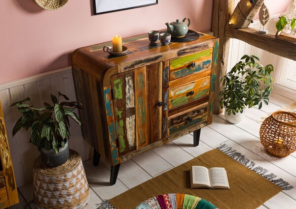 SIXTIES Komoda, regenerované drevo 90x40x86, viacfarebne, lakovaná