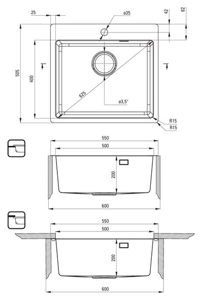 Deante Olfato, 1-komorový nerezový drez 550x505x200mm, bronzová, DEA-ZPO_C10B