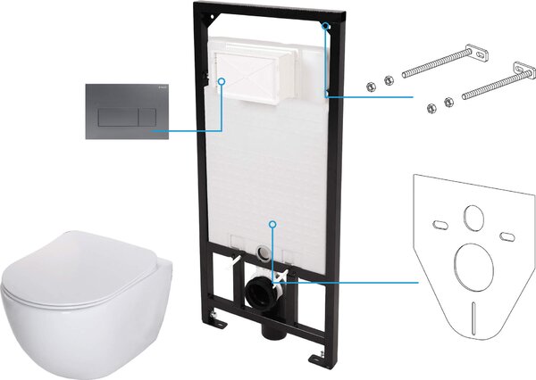 Deante Peonia, závesný WC set 6v1 pod omietku, biela-grafitová, DEA-CDET6ZPW