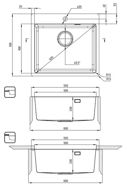 Deante Olfato, 1-komorový nerezový drez 550x505x200mm, zlatá matná, DEA-ZPO_R10B