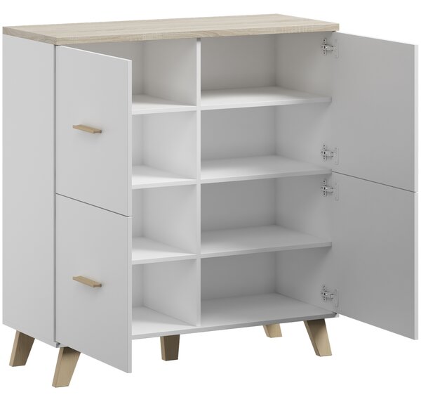 MEBLINE Komoda LOTAR 110 4D briliantovo biela / dub sonoma