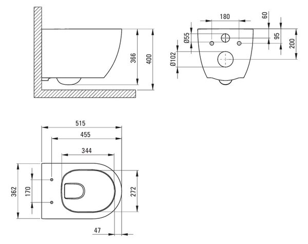 Deante Round, závesná WC misa Rimless 515x362x366 mm, biela lesklá, DEA-CGRD6ZPW