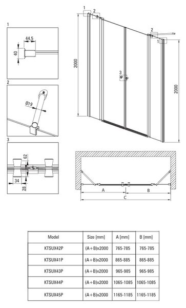 Deante Kerria Plus, 1-krídlové výklopné sprchové dvere 120x200 cm, 6mm číre sklo, chrómový profil, DEA-KTSU045P