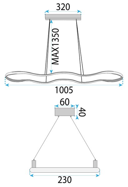 Toolight Toolight, stropné svietidlo 120cm, 24W, 3000K, LHJ027-CP, zlatá lesklá, OSW-50012