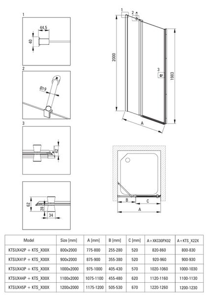 Deante Kerria Plus, 1-krídlové výklopné sprchové dvere 120x200 cm, 6mm číre sklo, chrómový profil, DEA-KTSU045P