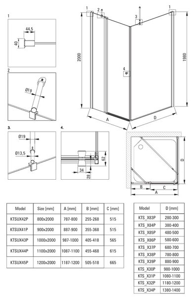 Deante Kerria Plus, 1-krídlové výklopné sprchové dvere 120x200 cm, 6mm číre sklo, chrómový profil, DEA-KTSU045P