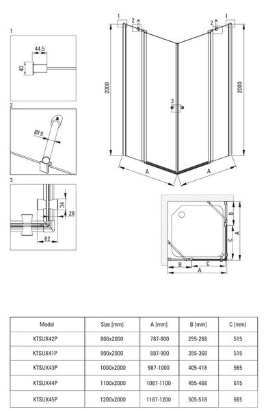 Deante Kerria Plus, 1-krídlové výklopné sprchové dvere 120x200 cm, 6mm číre sklo, chrómový profil, DEA-KTSU045P
