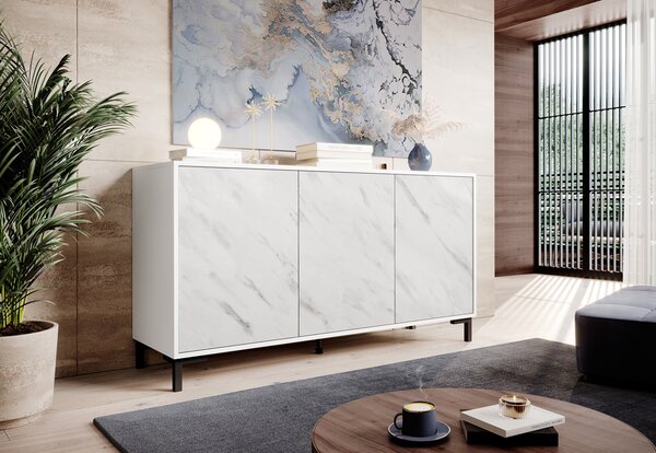 MEBLINE Komoda MARMI 150 biela / biely mramor