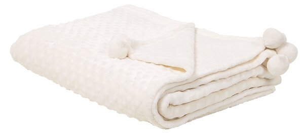 Deka krémová biela polyester 150 x 200 cm bez vzoru jednofarebná s brmbolcami prikrývka moderný štýl doplnky obývačka spálňa