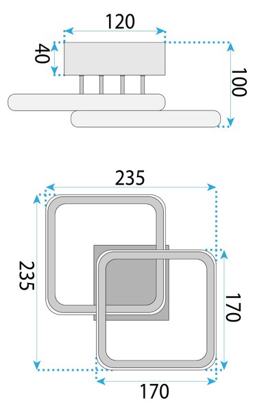 Toolight Toolight, LED stropné svietidlo 23x23cm, 22W, 3000K, LHJ074-C, čierna matná, OSW-50034