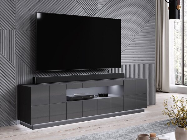 Kvalitný TV stolík Rebon, MDF sivý lesk + LED podsvietenie