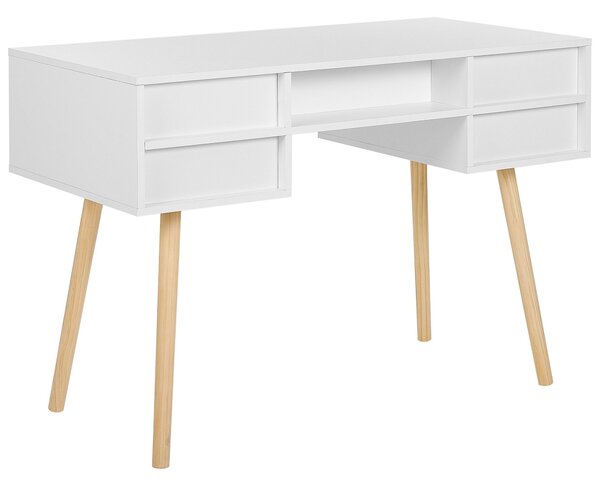 Písací stôl biela svetlé drevo MDF borovicové drevo 110 x 55 cm úložný priestor 4 zásuvky polica moderný škandinávsky štýl kancelária