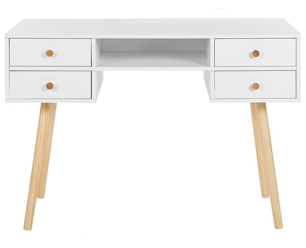 Písací stôl biela svetlé drevo MDF borovicové drevo 110 x 55 cm úložný priestor 4 zásuvky polica moderný škandinávsky štýl kancelária