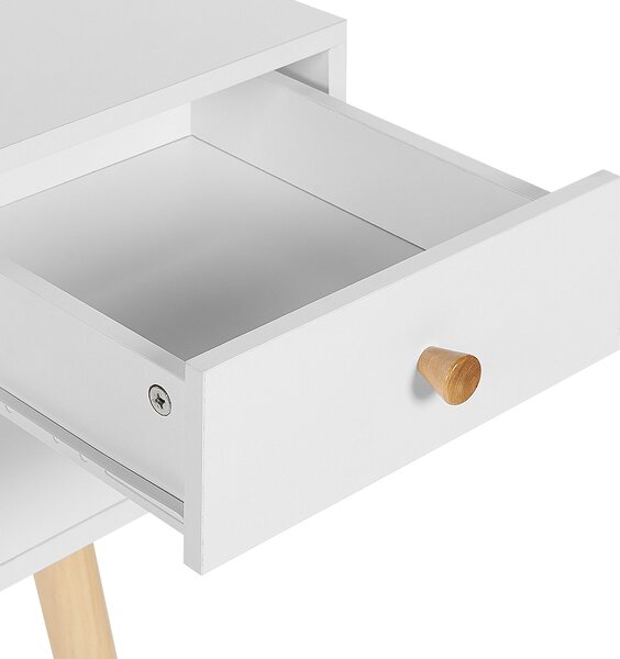 Písací stôl biela svetlé drevo MDF borovicové drevo 110 x 55 cm úložný priestor 4 zásuvky polica moderný škandinávsky štýl kancelária