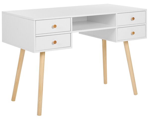 Písací stôl biely / farba svetlého dreva 110 x 55 cm 4 zásuvky 1 polica matný moderný dizajn študovňa detská izba