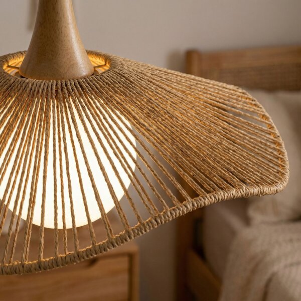 Toolight Natural, závesné stropné svietidlo 50cm, 1xE27, APP1932-1CP, prírodná hnedá-čierna, OSW-66069