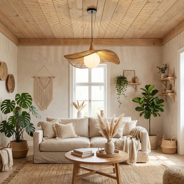 Toolight Natural, závesné stropné svietidlo 50cm, 1xE27, APP1932-1CP, prírodná hnedá-čierna, OSW-66069