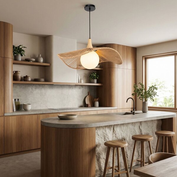 Toolight Natural, závesné stropné svietidlo 50cm, 1xE27, APP1932-1CP, prírodná hnedá-čierna, OSW-66069