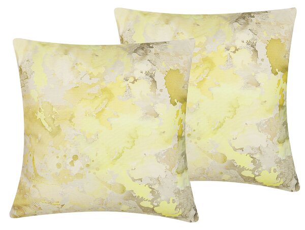 Sada 2 dekoratívnych vankúšov so škvrnitým motívom bielo zlatá polyester 45 x 45 cm moderný dizajn