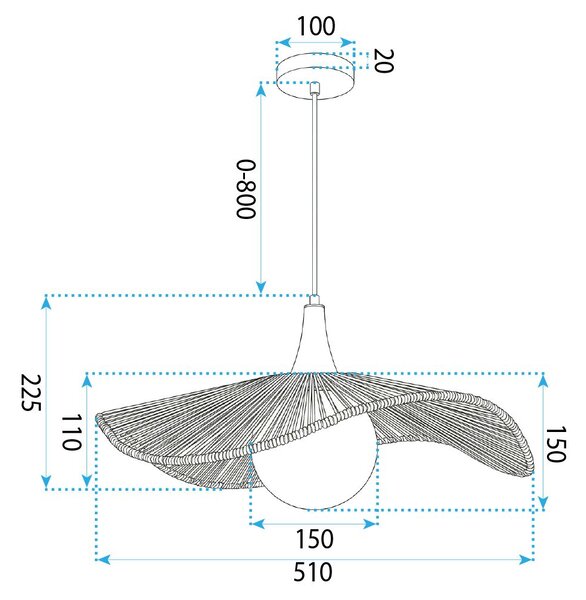Toolight Natural, závesné stropné svietidlo 50cm, 1xE27, APP1932-1CP, prírodná hnedá-čierna, OSW-66069