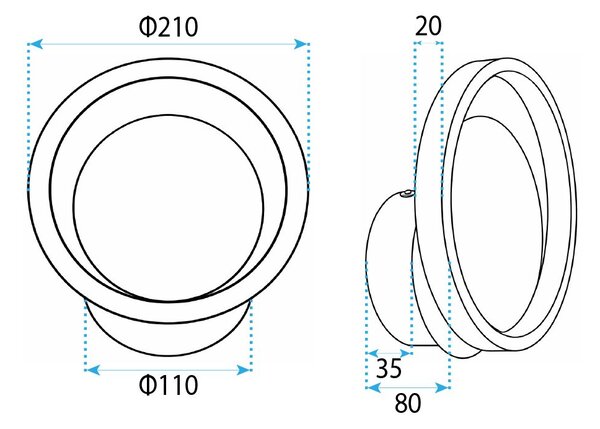 Toolight Toolight, LED nástenné svietidlo 21 cm, 8W, 500lm, APP1915-W, čierna, OSW-66061
