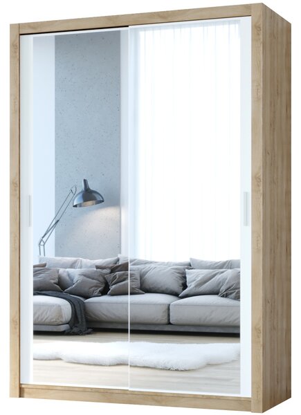MEBLINE Skriňa s posuvnými dverami so zrkadlom VISTA 150 dub artisan / biela