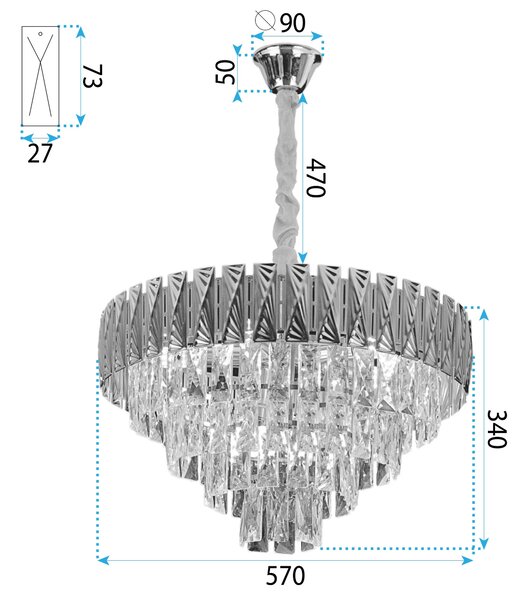 Toolight Toolight, závesné svietidlo 60cm, 9xE14, G060-CP, zlatá lesklá, OSW-06384
