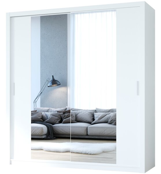 MEBLINE Skriňa s posuvnými dverami so zrkadlom VISTA 200 biela