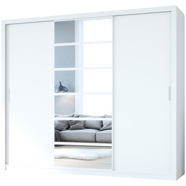 MEBLINE Skriňa s posuvnými dverami so zrkadlom PANAMA 250 biela
