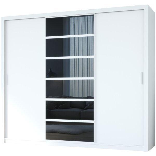 MEBLINE Skriňa s posuvnými dverami s čiernym sklom PANAMA 250 biela