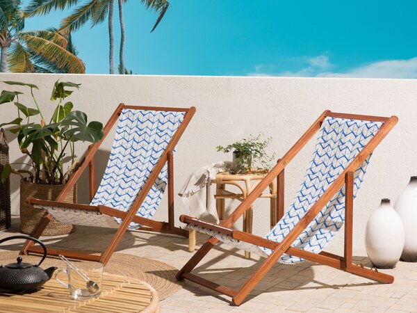 Poťah na záhradné ležadlo biela modrá polyester 133 x 44 cm geometrický vzor sada 2 kusov náhradné poťahy moderný štýl záhrada