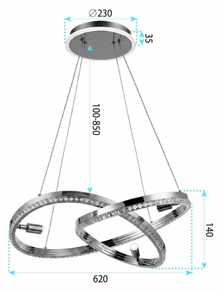 Toolight Toolight, LED závesné svietidlo, 620 mm, 140W, 4000K, 5000lm, G158-CP, zlatá lesklá, OSW-06410