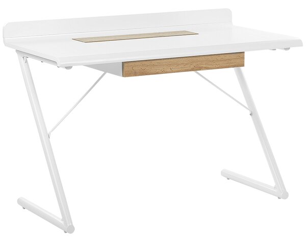 Písací stôl biely so svetlým drevom MDF 120 x 60 cm 1 zásuvka kovové nohy škandinávsky štýl home office