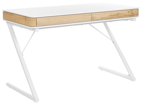 Písací stôl biely dubové drevo 120 x 60 cm 2 zásuvky minimalistický moderná kancelária pracovňa