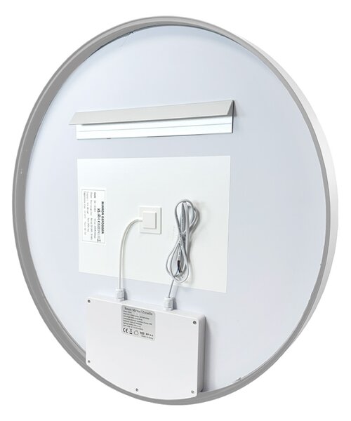 Mereo Mereo, okrúhle LED zrkadlo, priemer 60 cm, LED osvetlenie, rám z brúsenej ocele, MER-CN164S