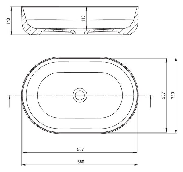 Deante Round, oválne umývadlo na dosku 580x380x140mm, biela lesklá, DEA-CGR_6U6S