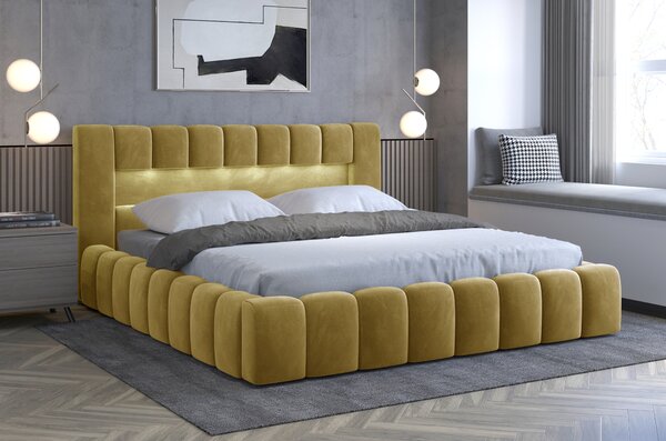 Moderná posteľ Lebrasco, 180x200cm, žltá Monolith + LED